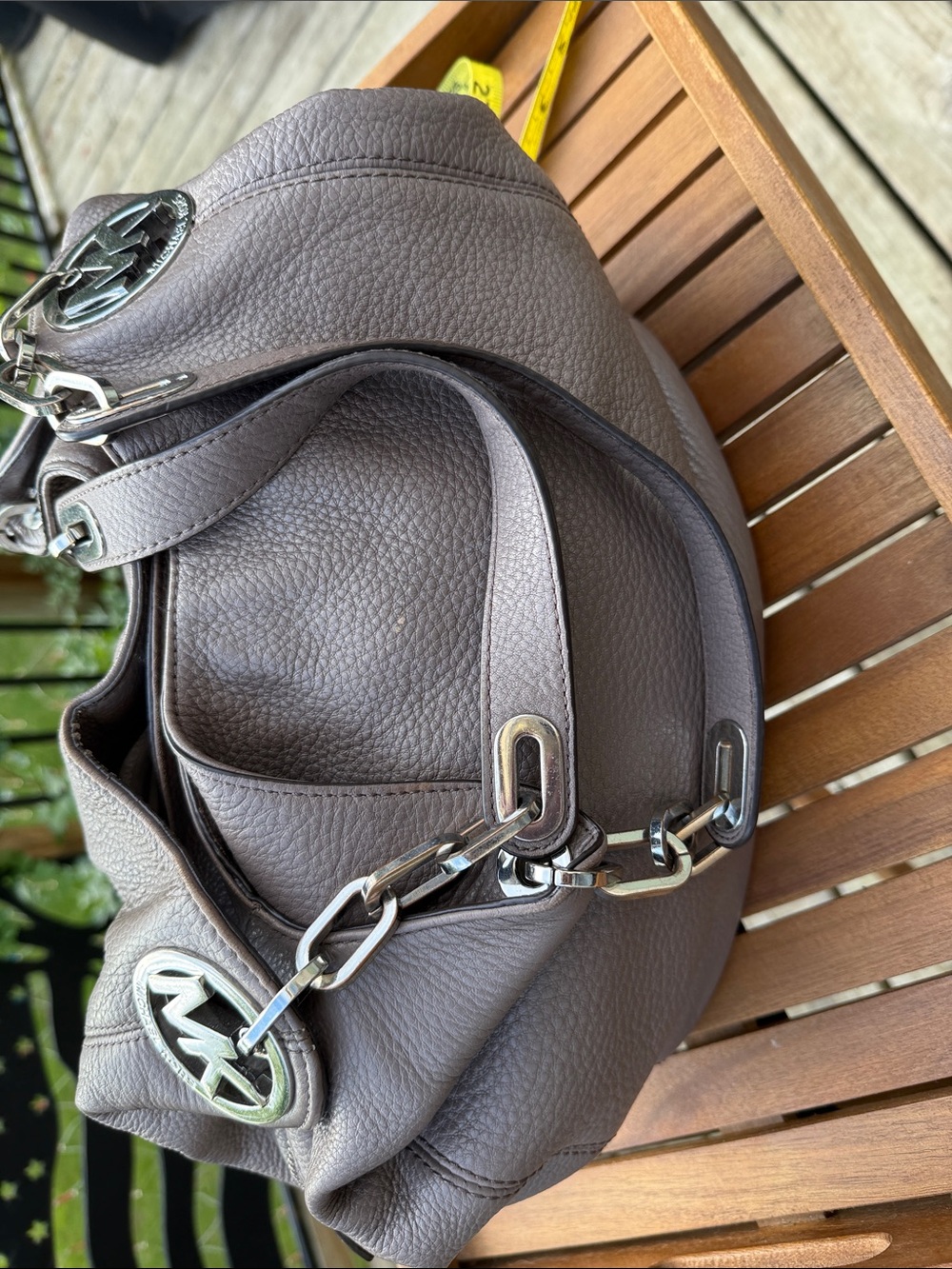 Michael Kors Pebbled Leather Hobo in Taupe Gray with Silver Hardware